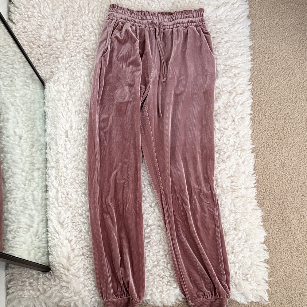 Velvet Jogger Pants in Dusty Rose